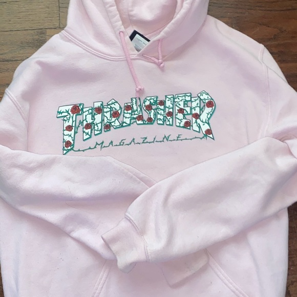 thrasher hoodie roses pink